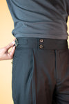 BLACK SIDE TAB SINGLE PLEATED TROUSER