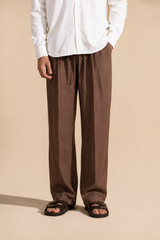 DRAWSTRING PLEATED LINEN TROUSER ( BROWN / WHITE / CREAM)