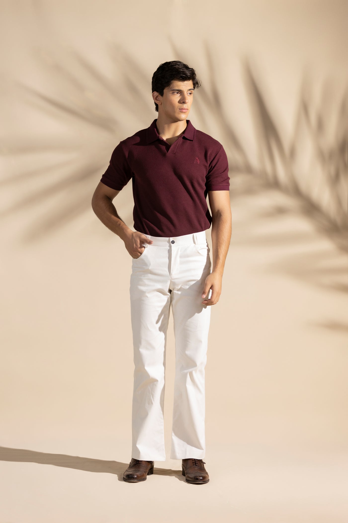 Maroon Johnny Collar Waffle Knitted POLO Shirt