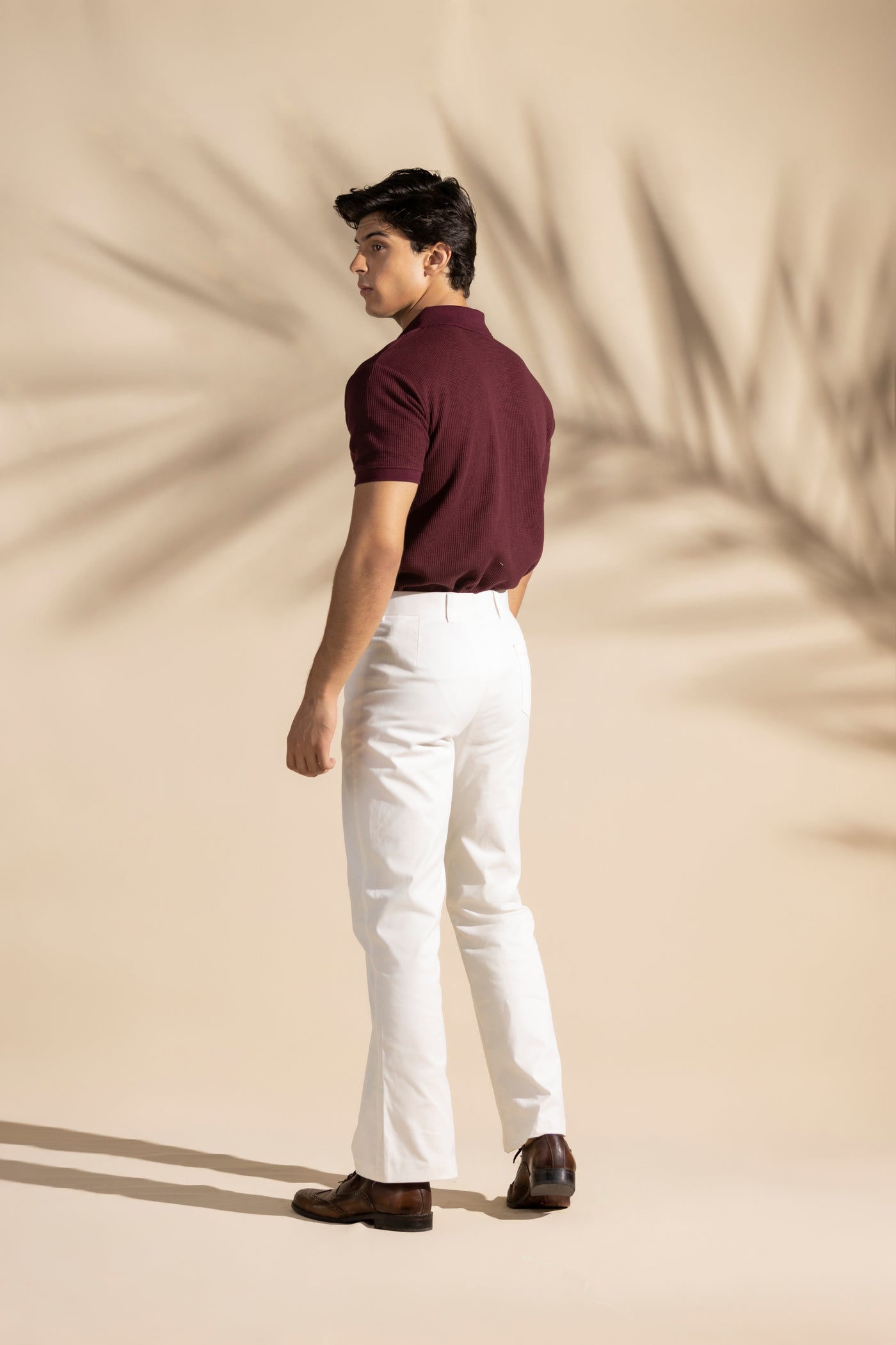 Maroon Johnny Collar Waffle Knitted POLO Shirt