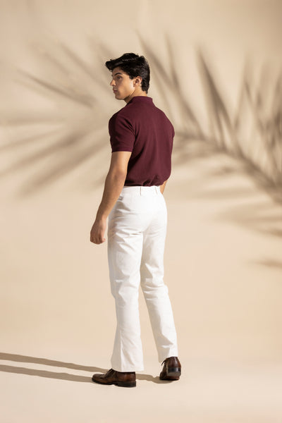 Maroon Johnny Collar Waffle Knitted POLO Shirt