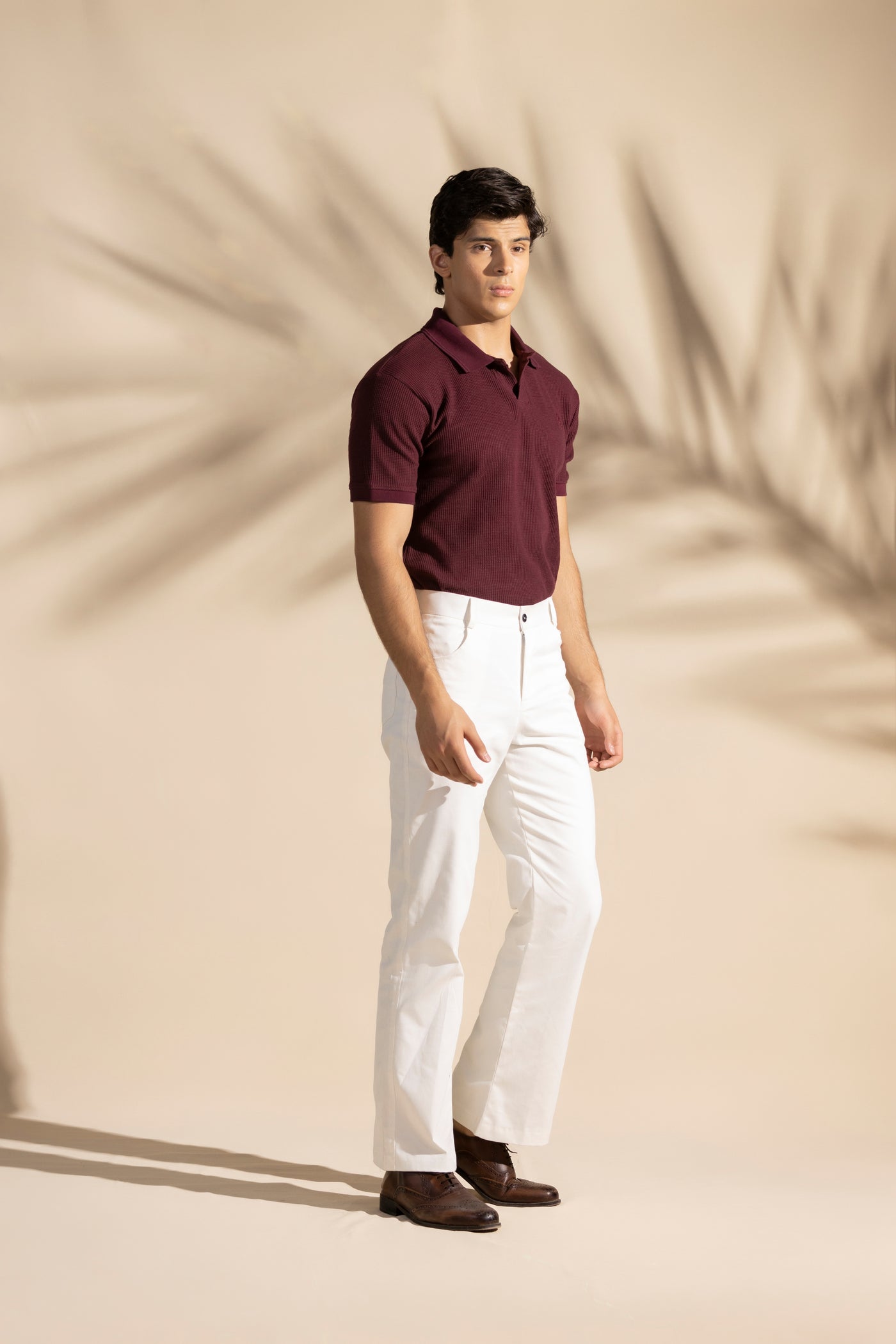 Maroon Johnny Collar Waffle Knitted POLO Shirt