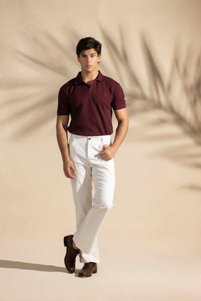 Maroon Johnny Collar Waffle Knitted POLO Shirt