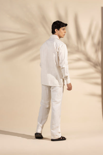 Beige Safari Linen Cuban Collar Shirt