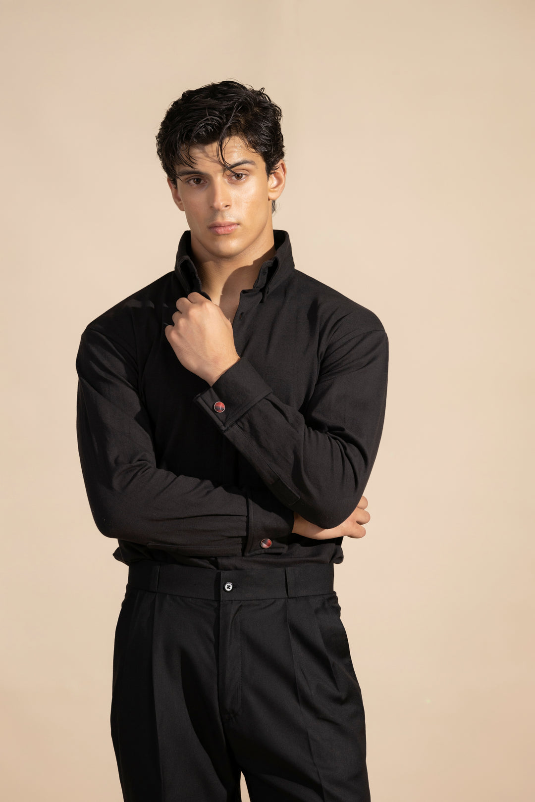 Black Long Collar Shirt for Men – OMH Clothing