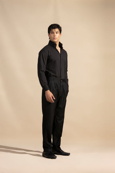 BLACK LONG COLLAR SHIRT