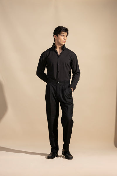 BLACK LONG COLLAR SHIRT