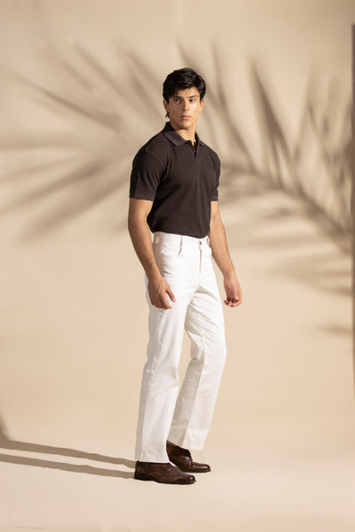 Brown Johnny Collar Waffle Knitted POLO Shirt