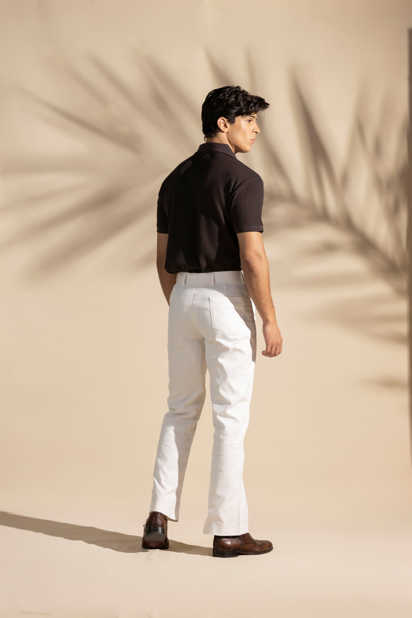 Brown Johnny Collar Waffle Knitted POLO Shirt