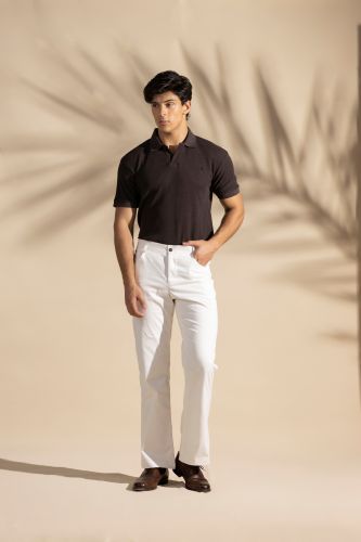 Brown Johnny Collar Waffle Knitted POLO Shirt
