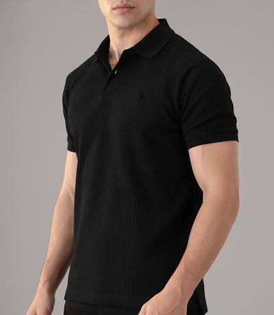 Black Waffle Knitted POLO Shirt