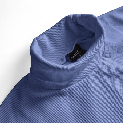 Tealish Blue Rib Knitted Turtle Neck Shirt - OMH Clothing