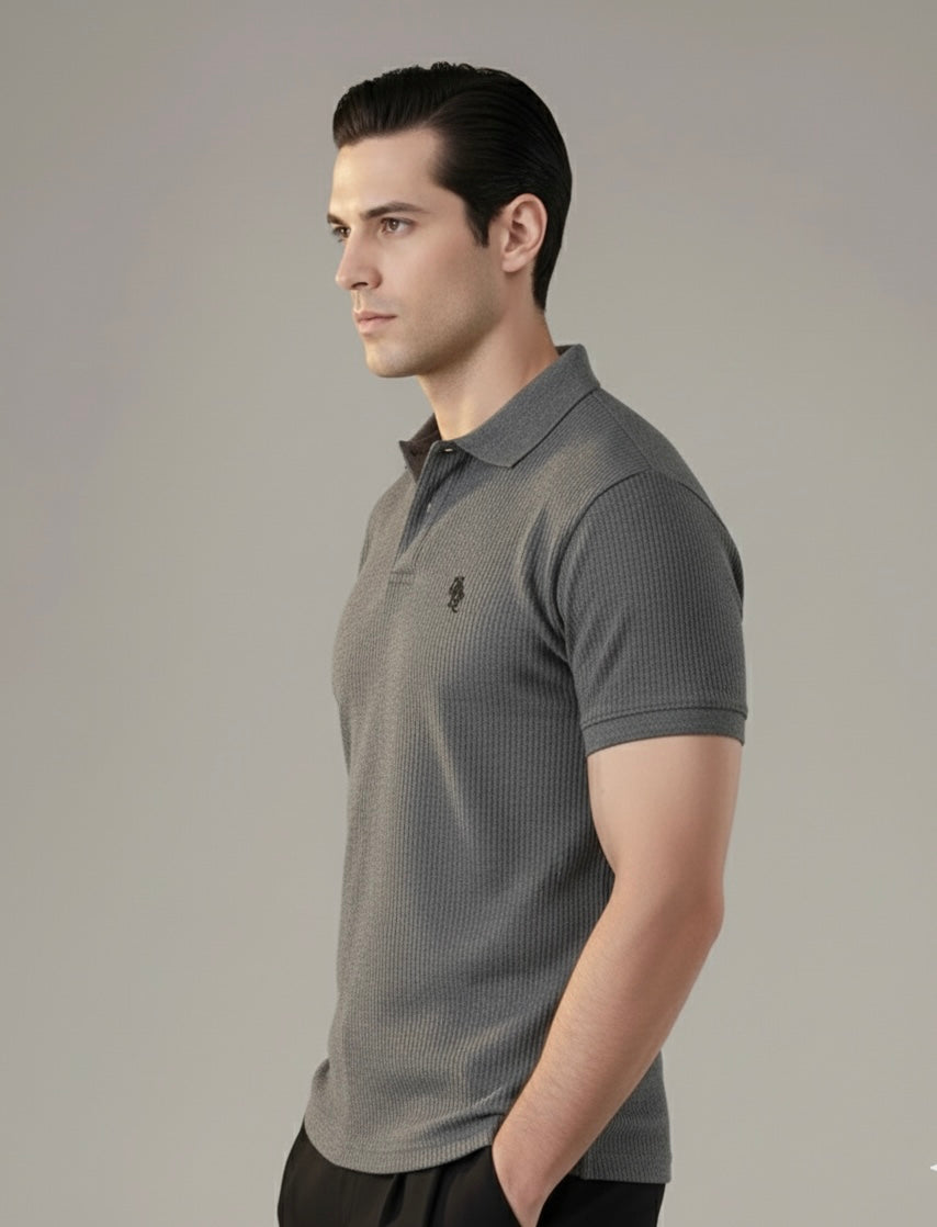 Charcoal Waffle Knitted POLO