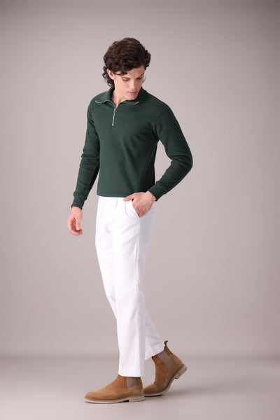 Green Rib Knitted Quarter Zipper - OMH Clothing