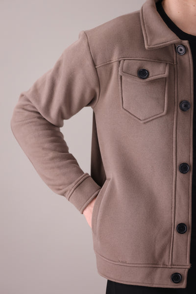 Taupe Brown Fleece Trucker Jacket - OMH Clothing
