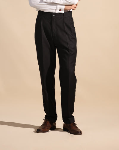 BLACK CUT BELT KOREAN DOUBLE PLEATED PANT