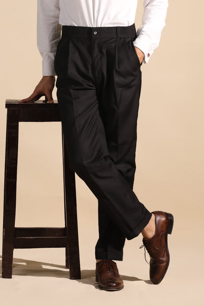 BLACK CUT BELT KOREAN DOUBLE PLEATED PANT - OMH Clothing