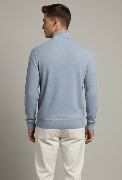 Tealish Blue Rib Knitted Turtle Neck Shirt