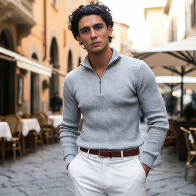 Grey Rib knitted Quarter Zipper - OMH Clothing