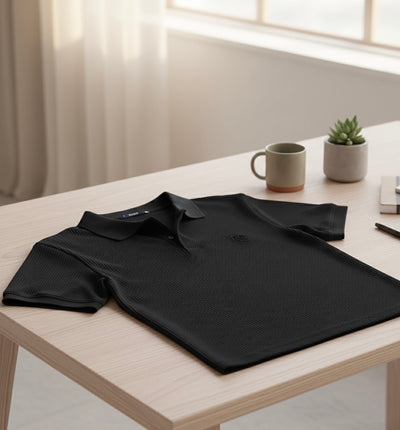 Black Waffle Knitted POLO Shirt