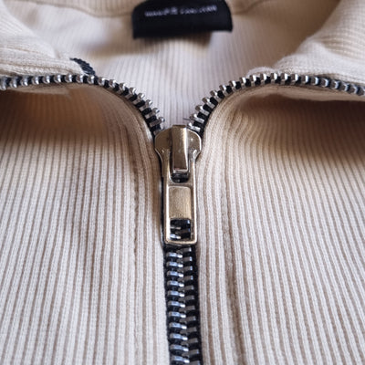 Cream Off White Rib knitted Quarter Zipper - OMH Clothing