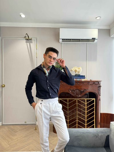 PREMIUM OFF WHITE DOUBLE PLEATED SIDE TAB TROUSER