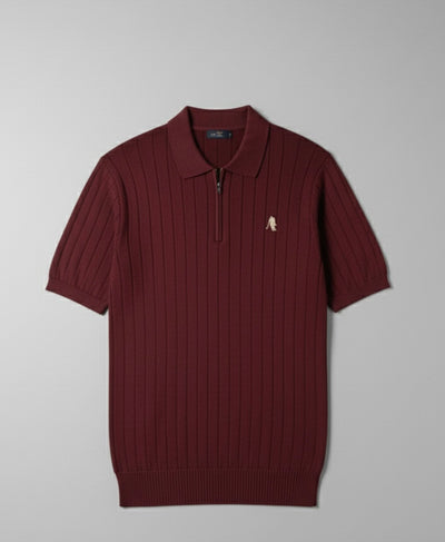 BURGUNDY DROP NEEDLE ZIP POLO SHIRT