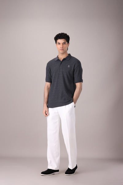 Charcoal Waffle Knitted POLO - OMH Clothing