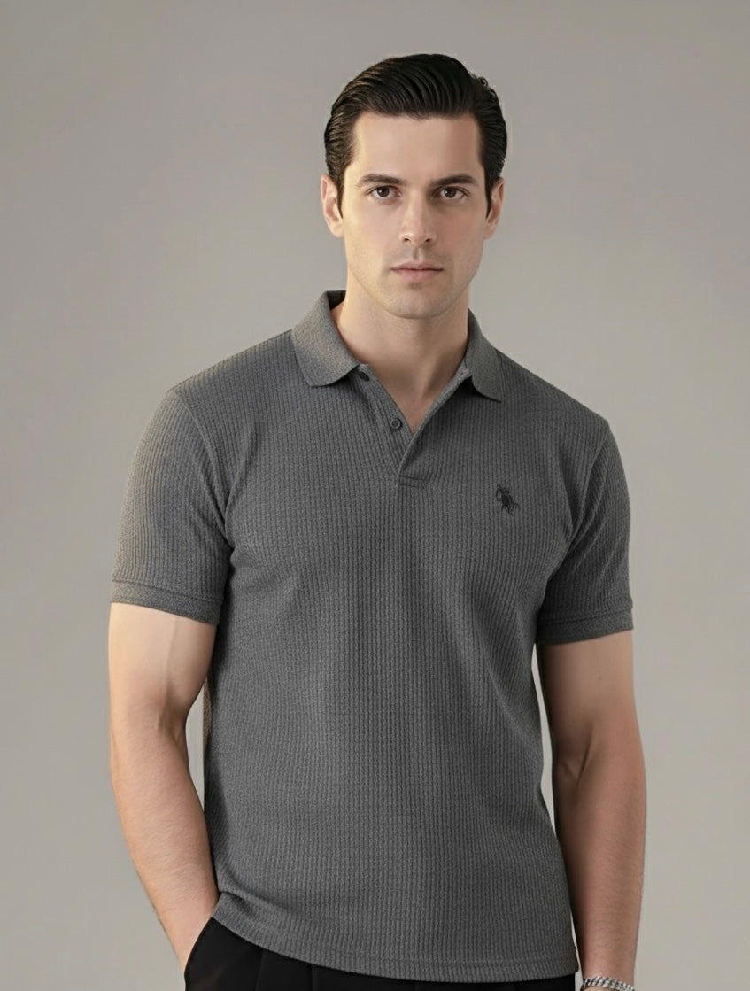 Charcoal Waffle Knitted POLO