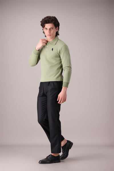 APPLE GREEN FULL SLEEVES POLO - OMH Clothing