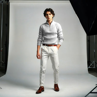 Grey Rib knitted Quarter Zipper - OMH Clothing