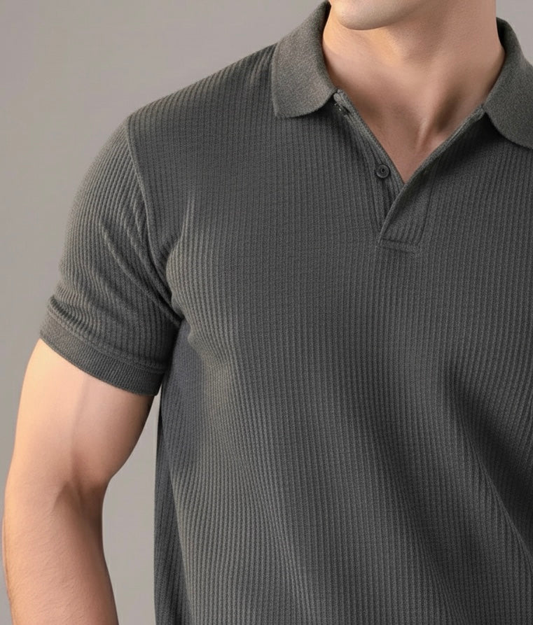 Charcoal Waffle Knitted POLO