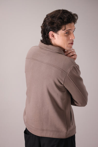 Taupe Brown Fleece Trucker Jacket - OMH Clothing