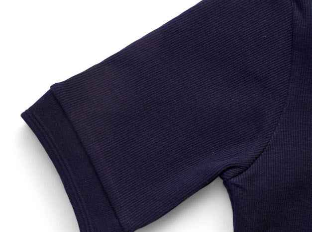 Navy Blue Rib knitted  Zip Polo Top