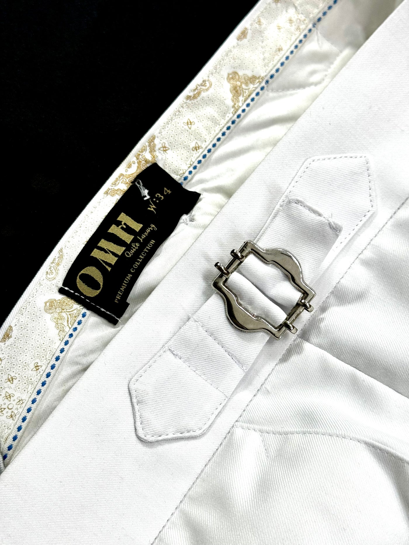 PURE WHITE PLEATED SIDE TAB TROUSER - OMH Clothing