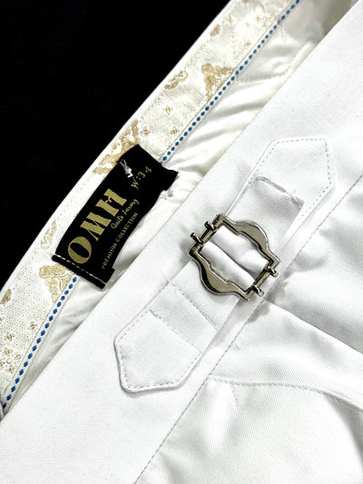 PURE WHITE PLEATED SIDE TAB TROUSER - OMH Clothing