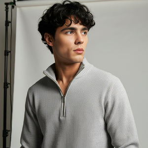 Grey Rib knitted Quarter Zipper - OMH Clothing