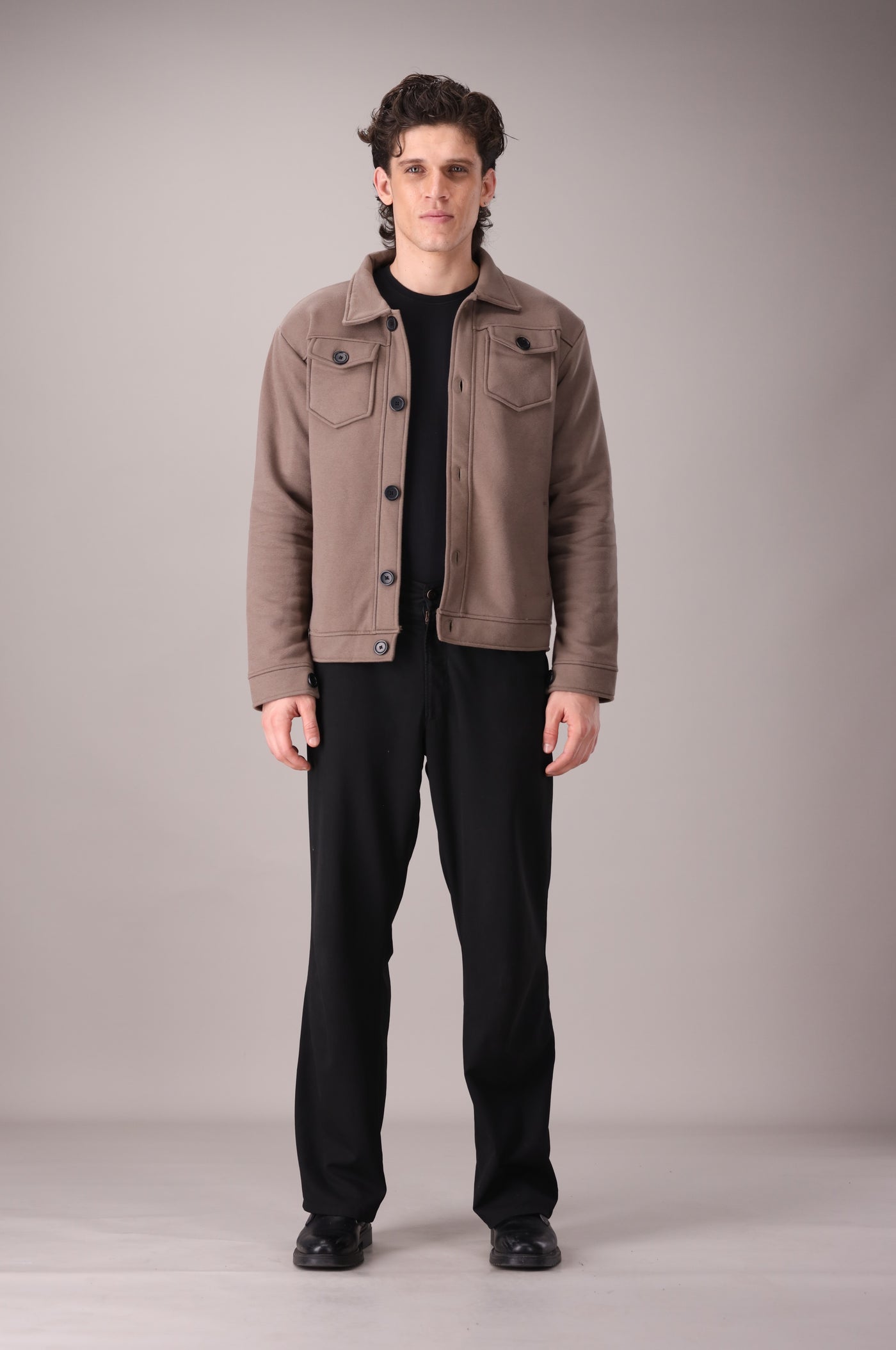Taupe Brown Fleece Trucker Jacket - OMH Clothing