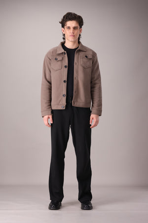 Taupe Brown Fleece Trucker Jacket - OMH Clothing