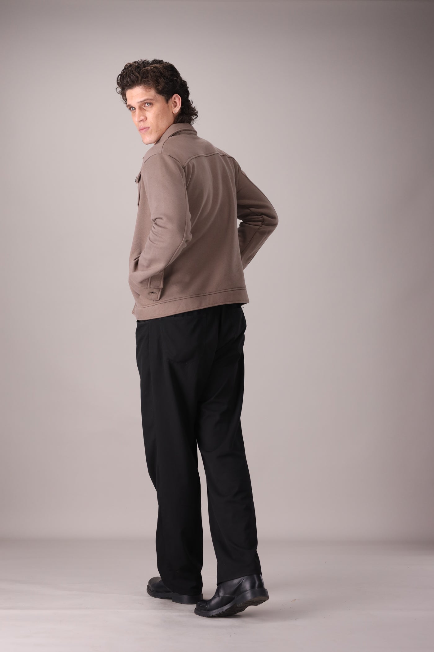 Taupe Brown Fleece Trucker Jacket - OMH Clothing