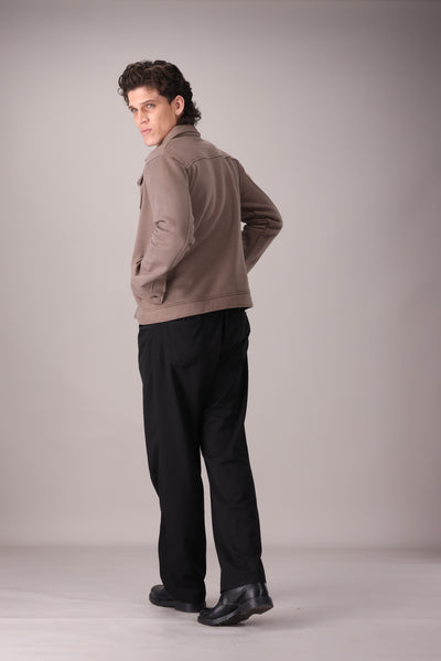 Taupe Brown Fleece Trucker Jacket - OMH Clothing