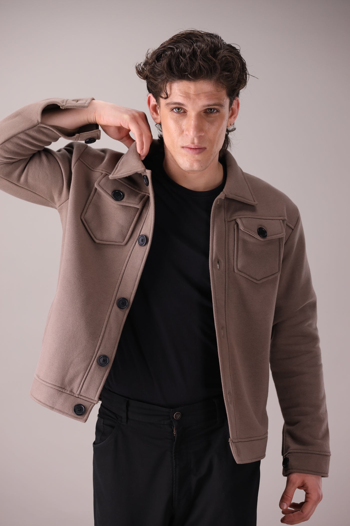 Taupe Brown Fleece Trucker Jacket - OMH Clothing