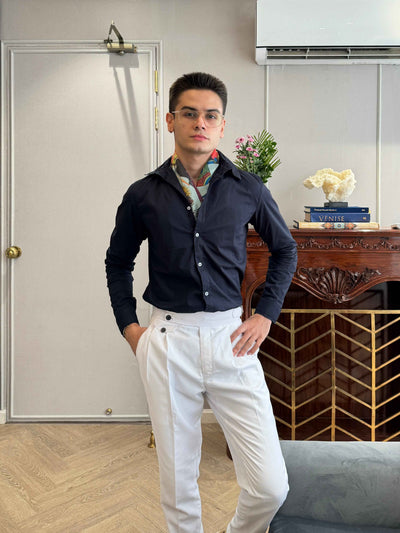 PREMIUM OFF WHITE DOUBLE PLEATED SIDE TAB TROUSER