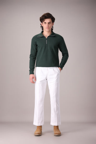 Green Rib Knitted Quarter Zipper - OMH Clothing