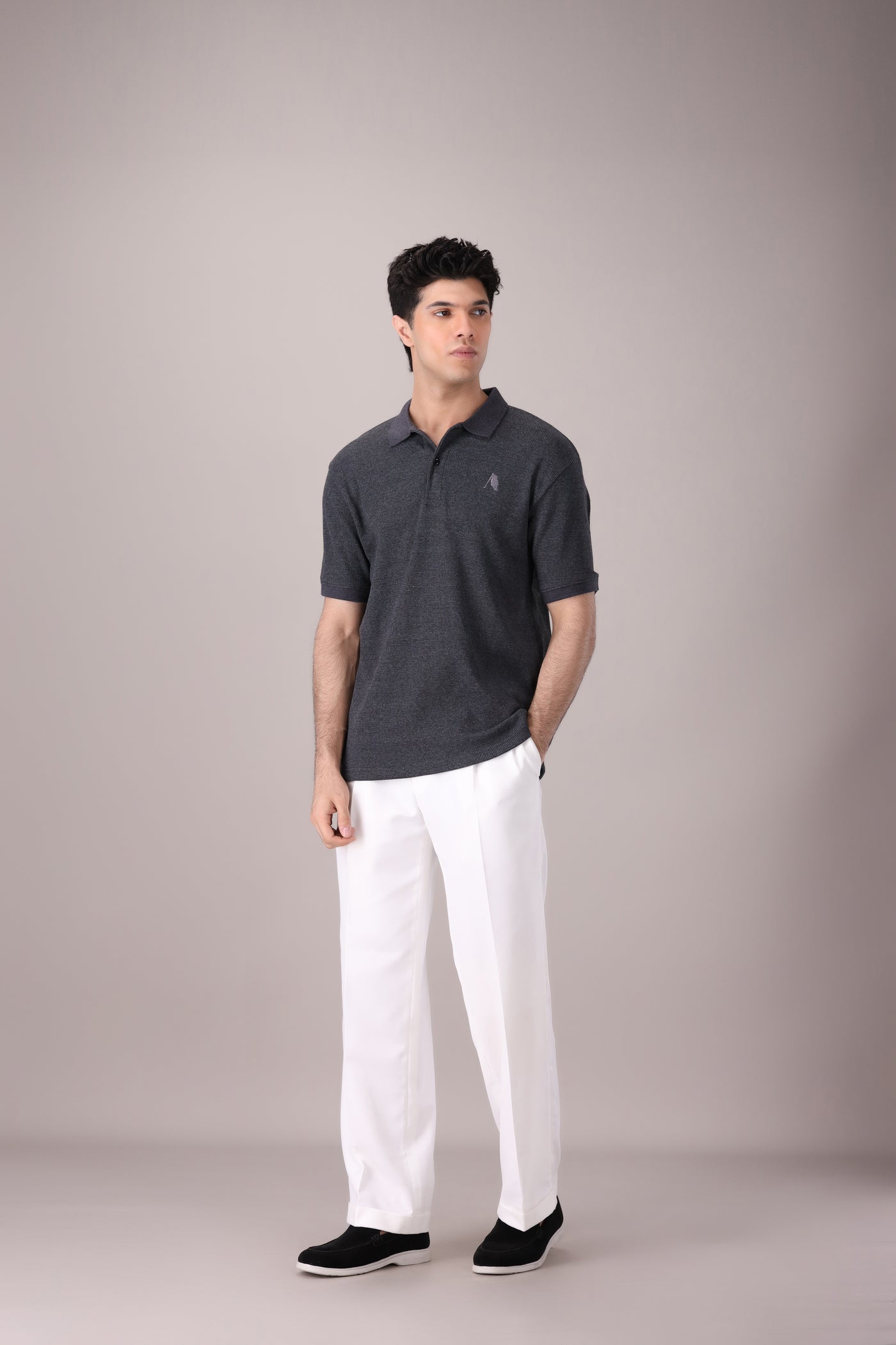 Charcoal Waffle Knitted POLO - OMH Clothing