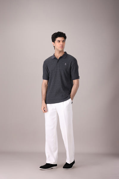 Charcoal Waffle Knitted POLO - OMH Clothing