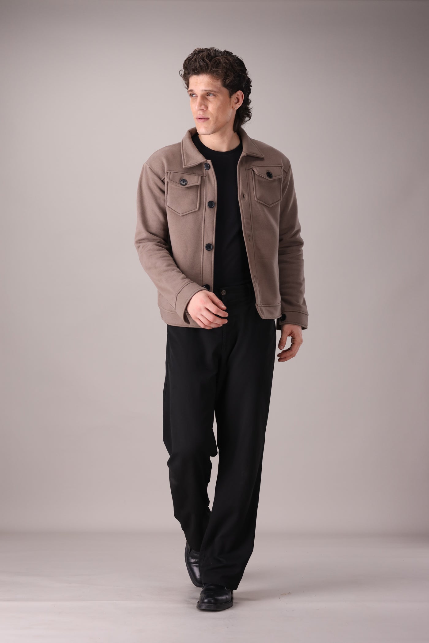 Taupe Brown Fleece Trucker Jacket - OMH Clothing