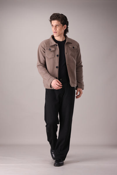 Taupe Brown Fleece Trucker Jacket - OMH Clothing