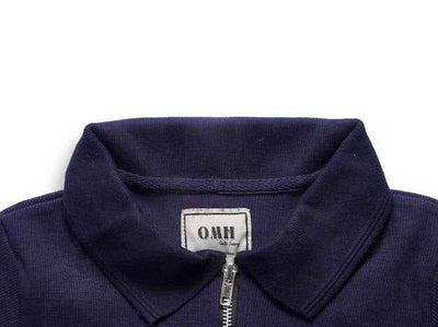 Navy Blue Rib knitted  Zip Polo Top