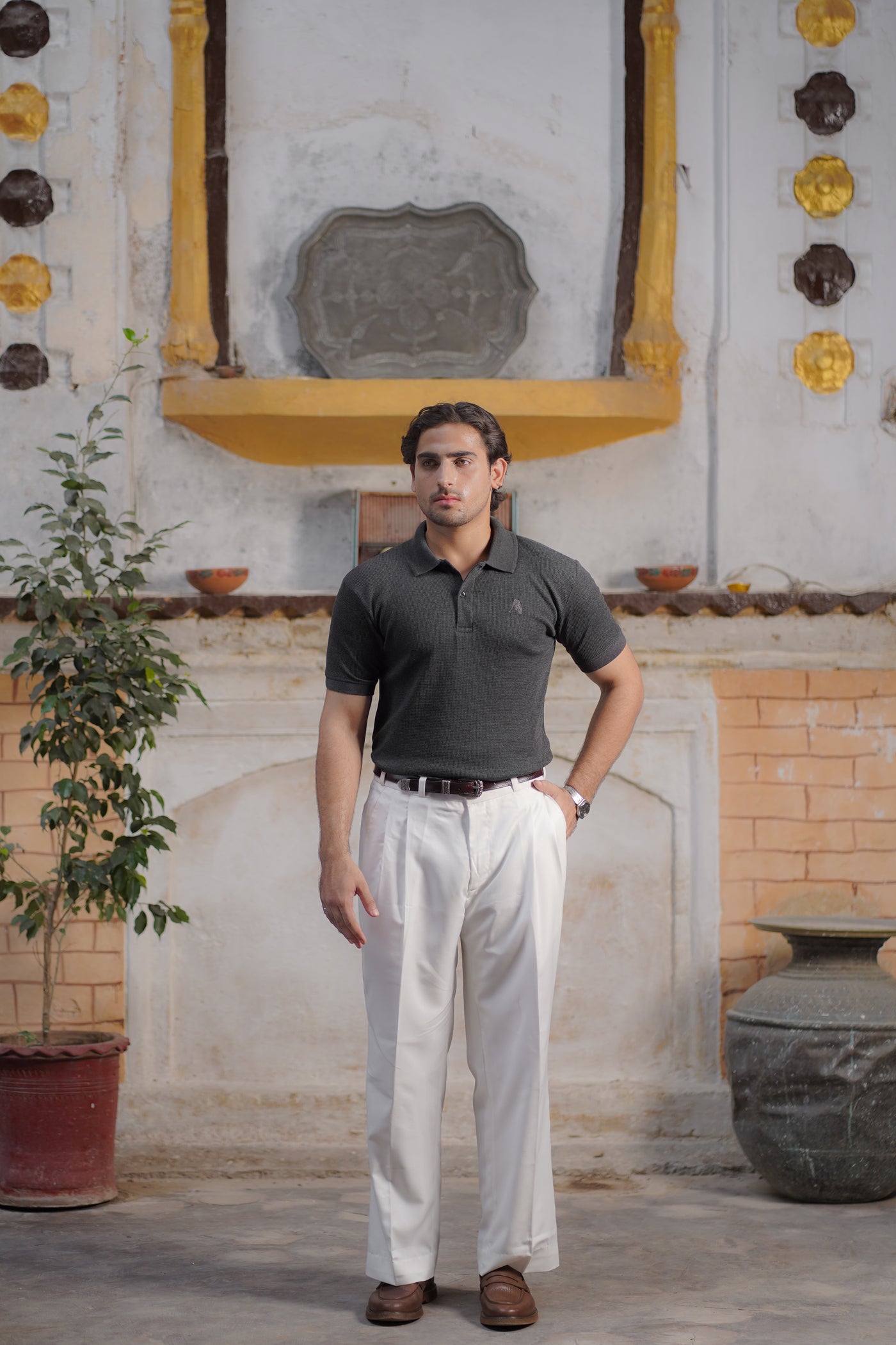 Charcoal Waffle Knitted POLO